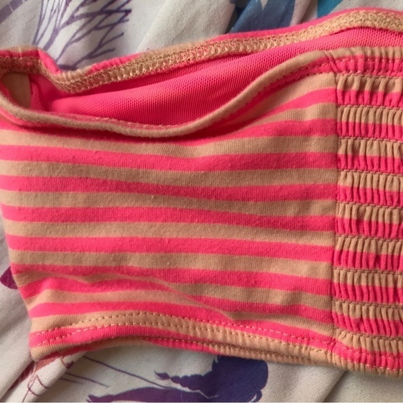 3/ $15 Check and stripe neon pink and beige stripe smock tube top - Picture 8 of 10